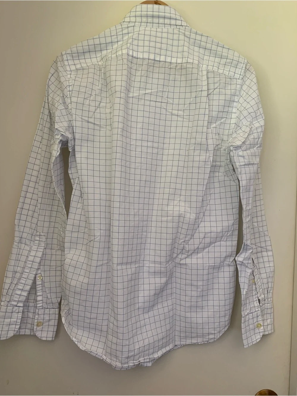 J. Crew White Button-Down Shirt with Blue Windowpane Grid